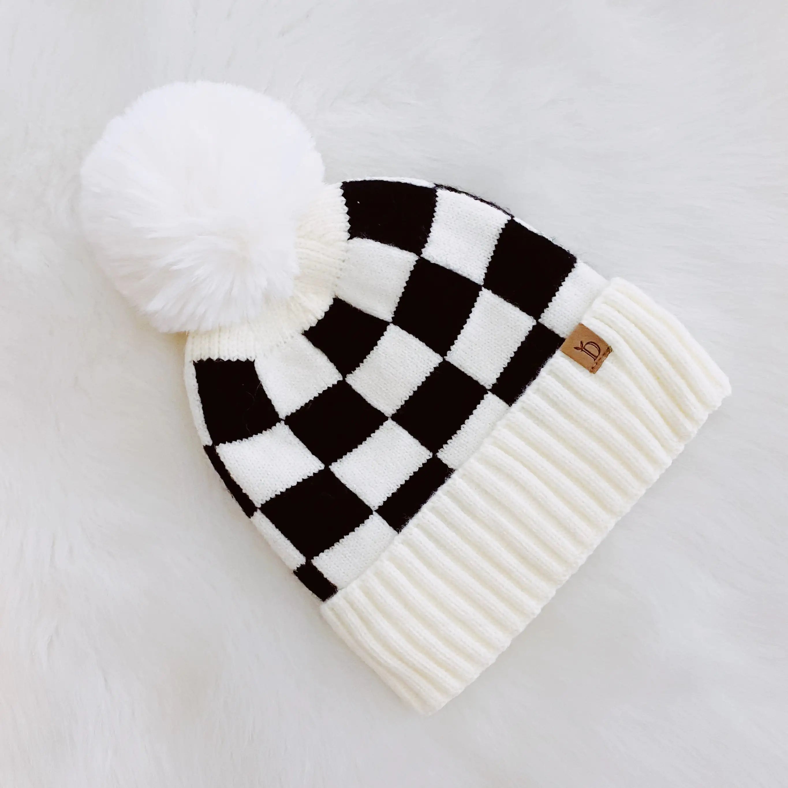 Fashion Week Checkered Pom Beanie