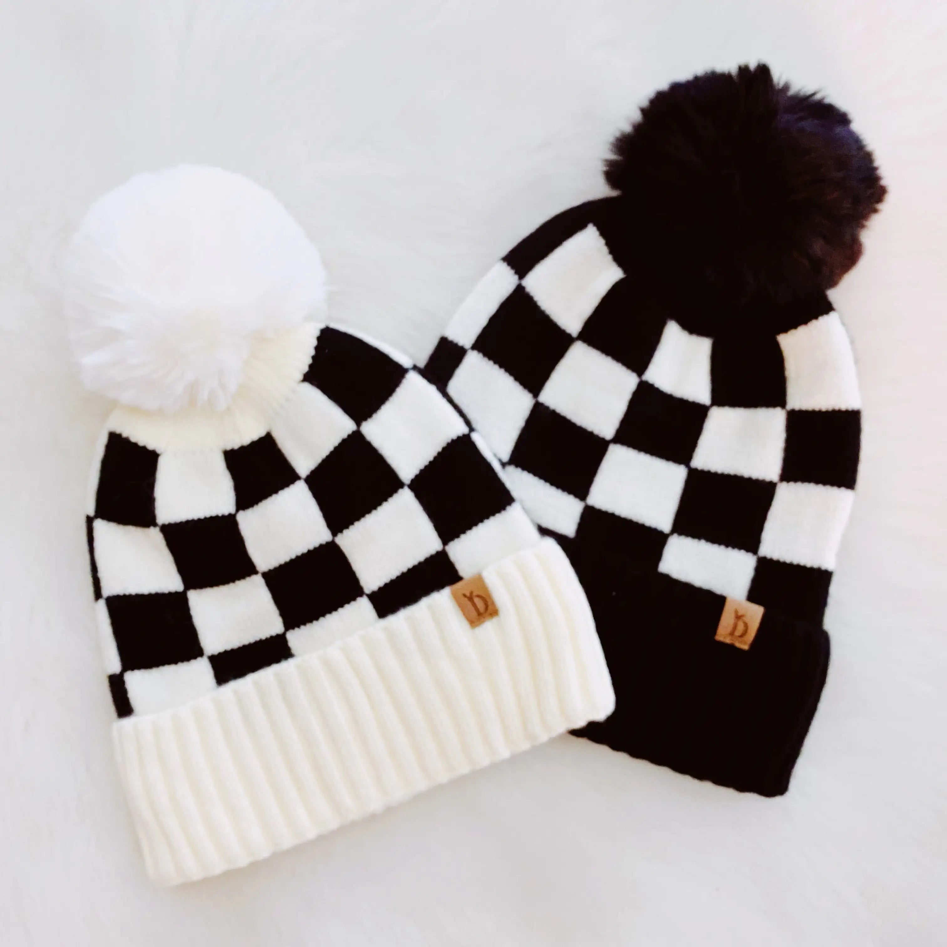 Fashion Week Checkered Pom Beanie