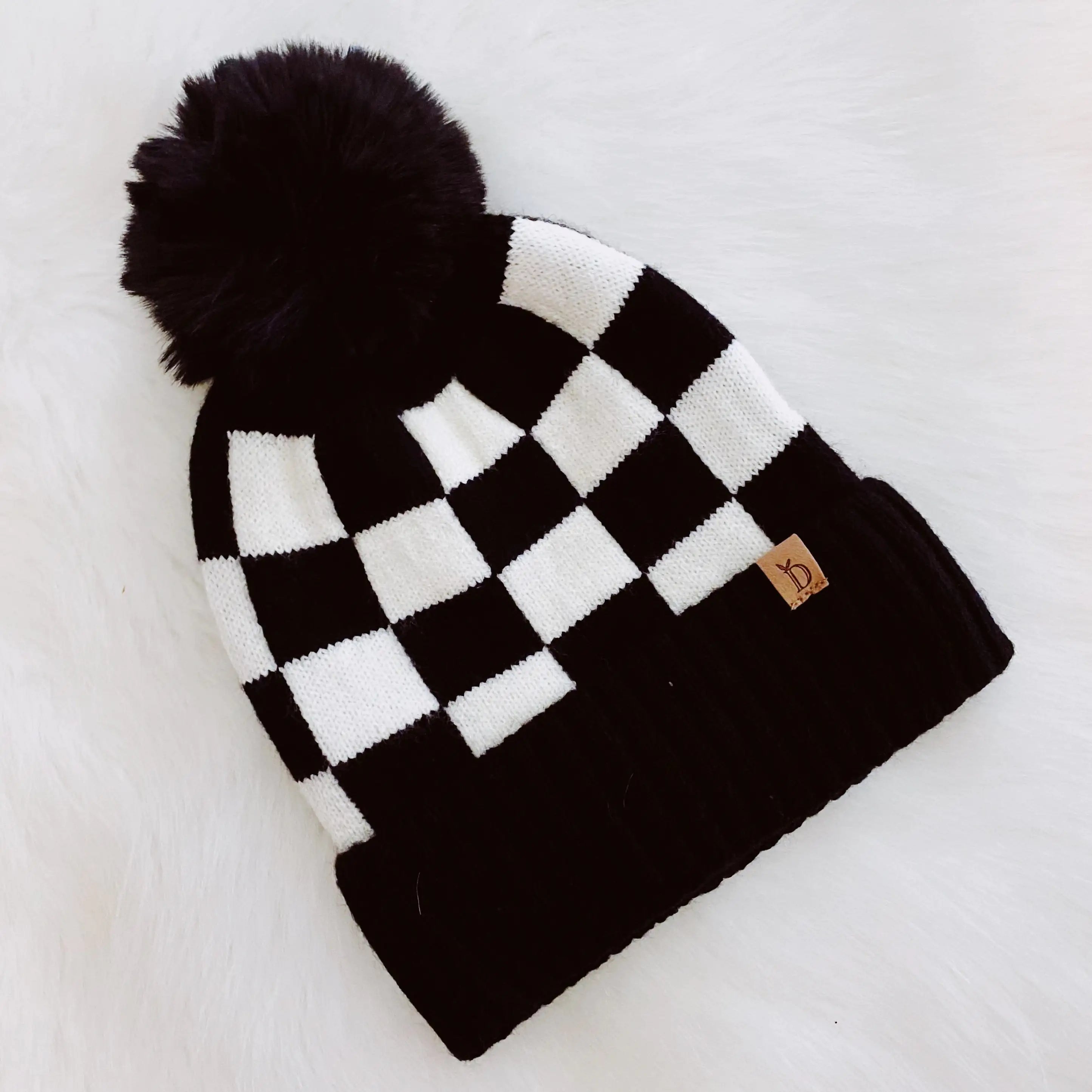 Fashion Week Checkered Pom Beanie