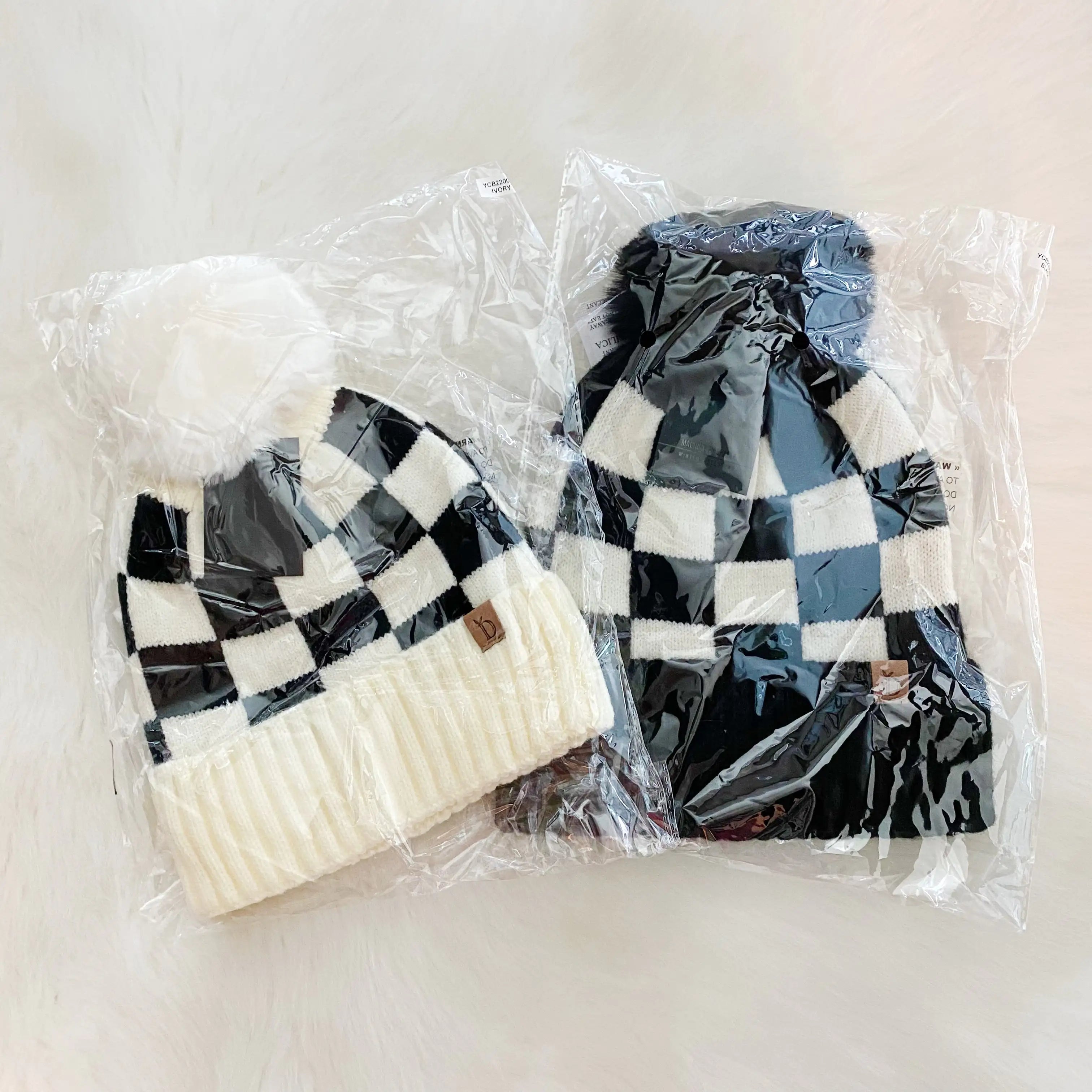 Fashion Week Checkered Pom Beanie