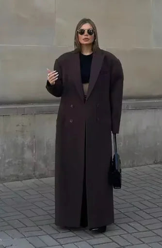 Elegant Lapel Double Breasted-pocket Wool-like Coat