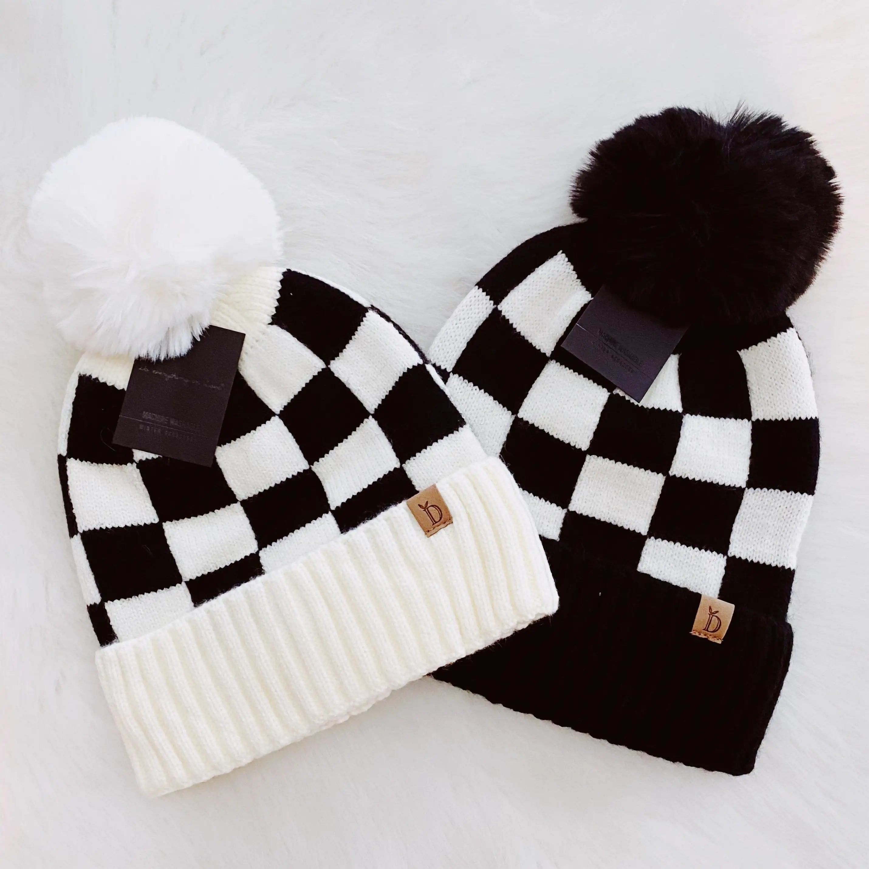 Fashion Week Checkered Pom Beanie