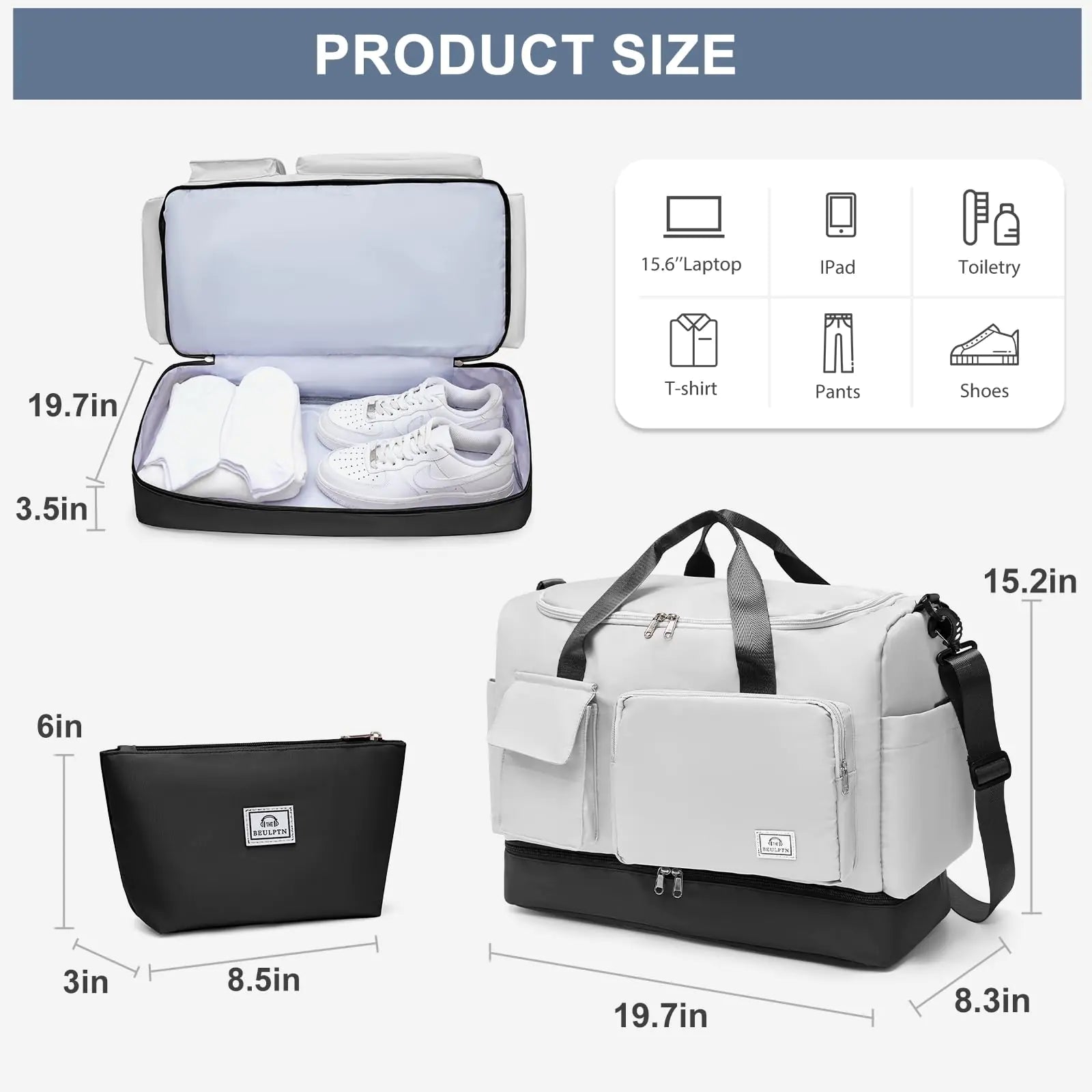 Small Gym Bag for Women, Travel Duffle Bag Carry On Weekender Bag with Shoe Compartment A9#White Black Weekender Bag&toiletry Bag