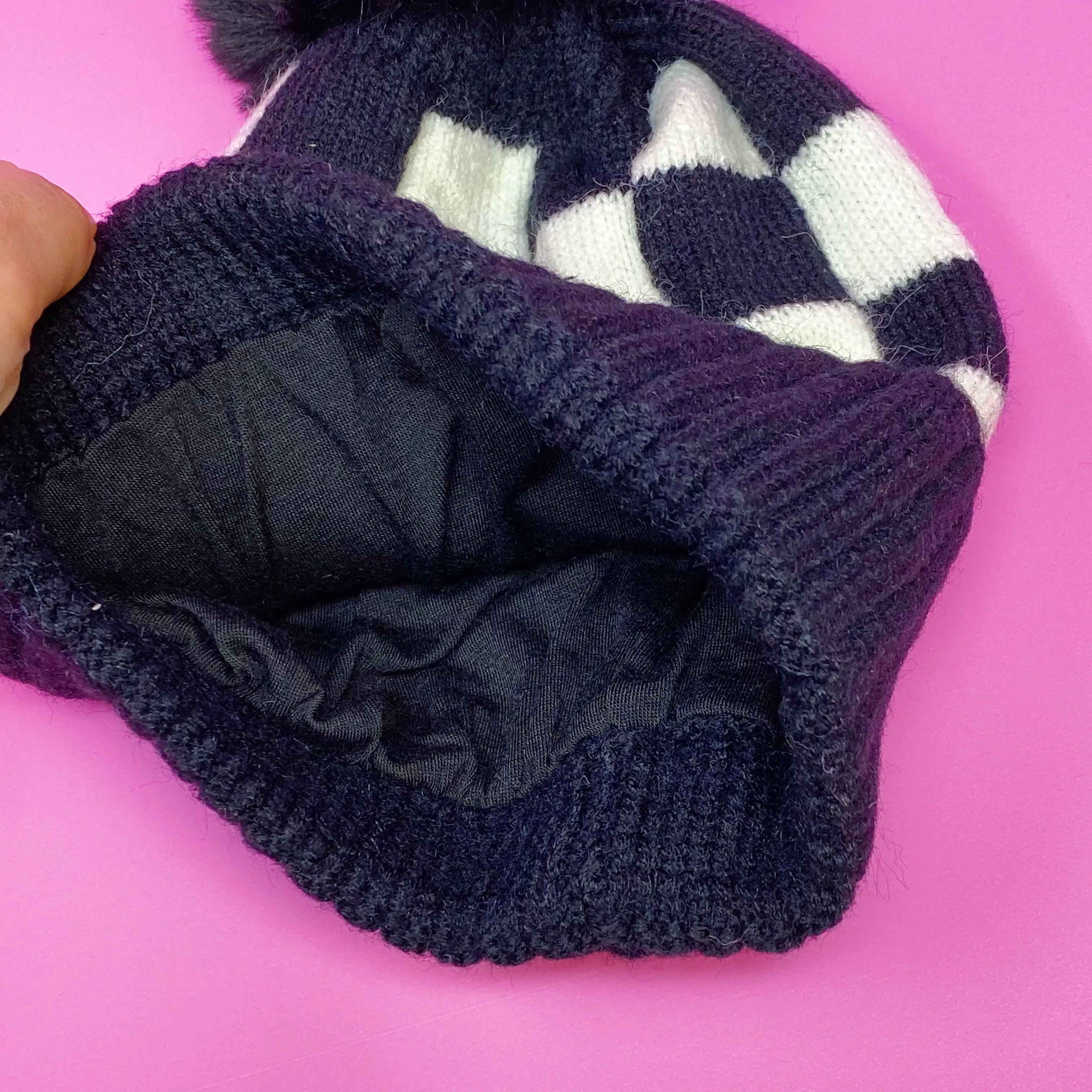 Fashion Week Checkered Pom Beanie