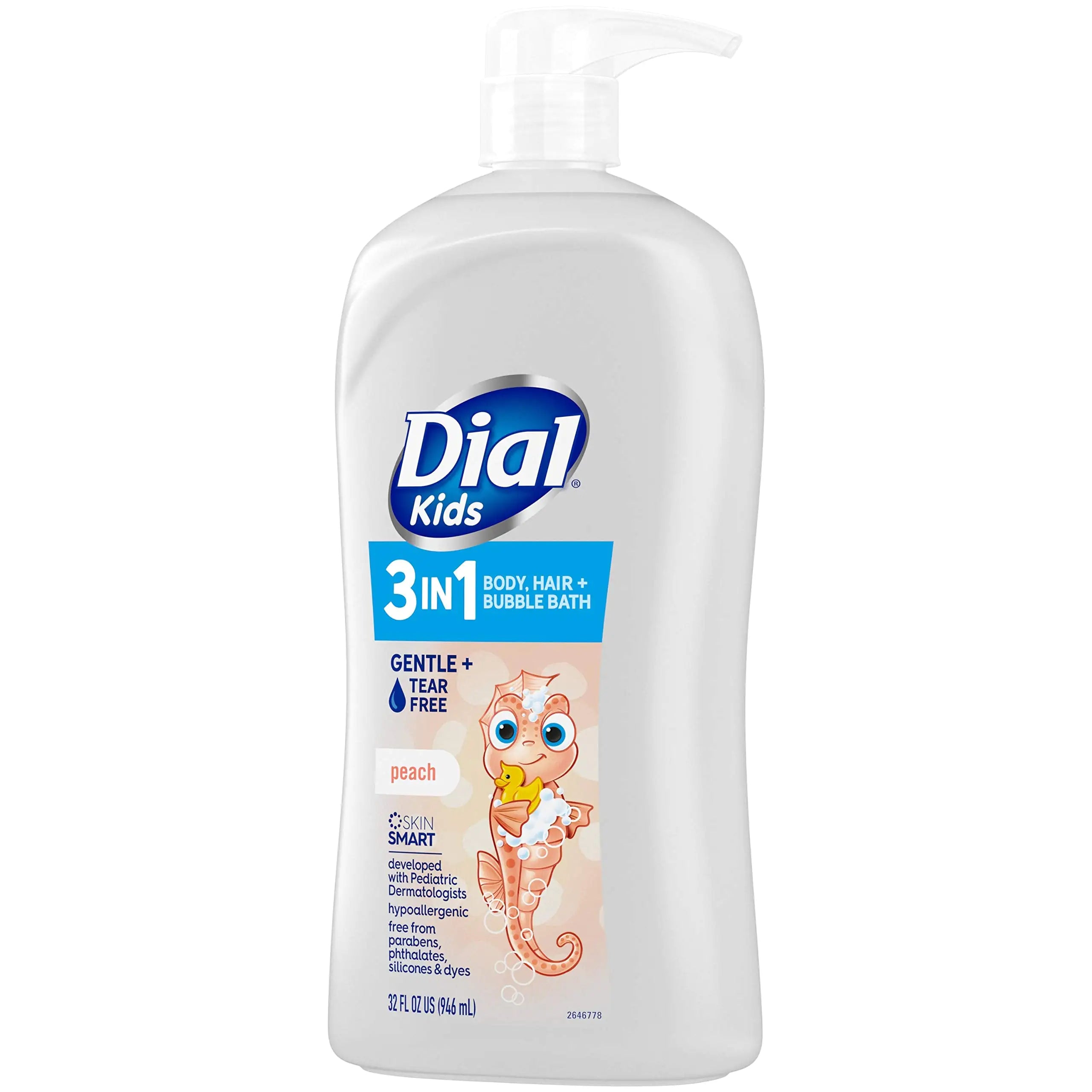 Dial Kids 3-in-1 Body+Hair+Bubble Bath, Peach, 32 fl oz 32 Fl Oz (Pack of 1)