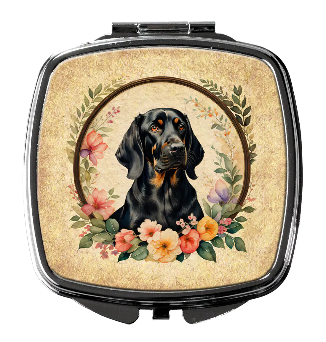 Black and Tan Coonhound and Flowers Compact Mirror