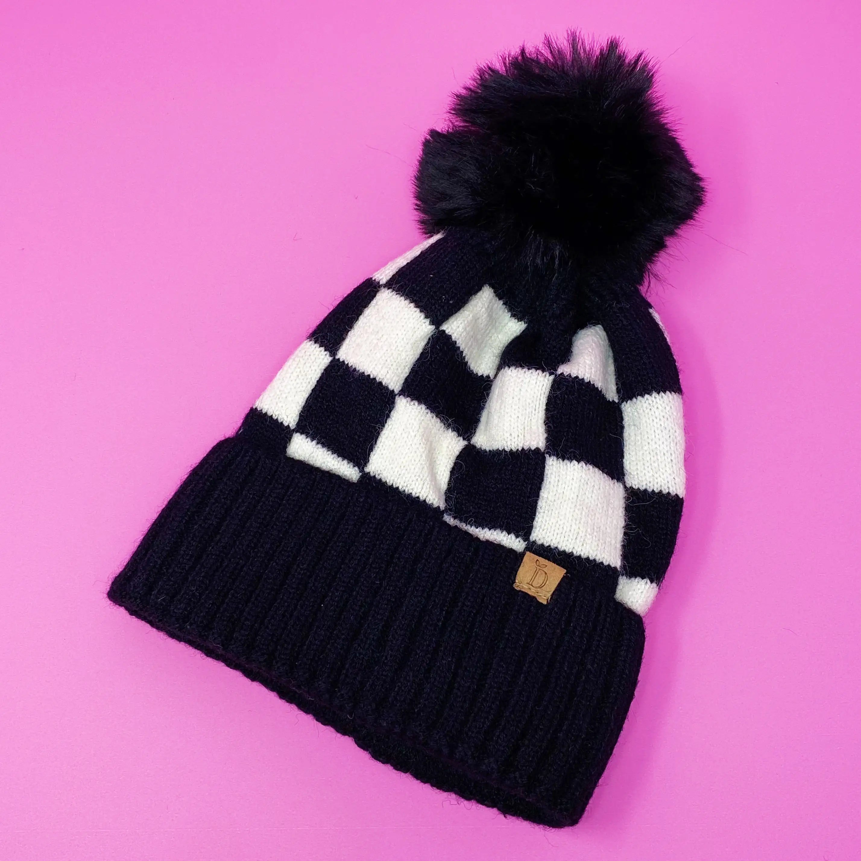 Fashion Week Checkered Pom Beanie