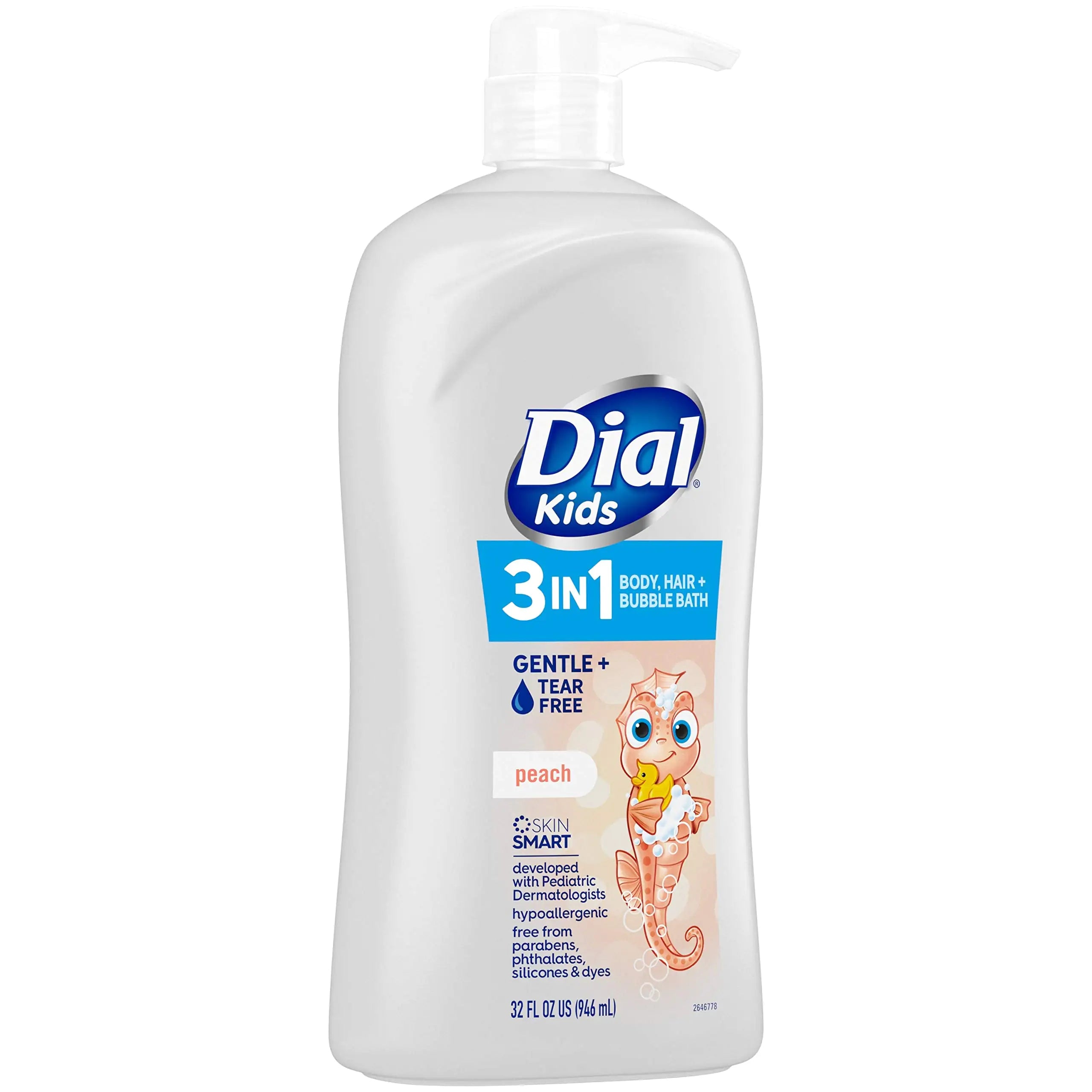 Dial Kids 3-in-1 Body+Hair+Bubble Bath, Peach, 32 fl oz 32 Fl Oz (Pack of 1)