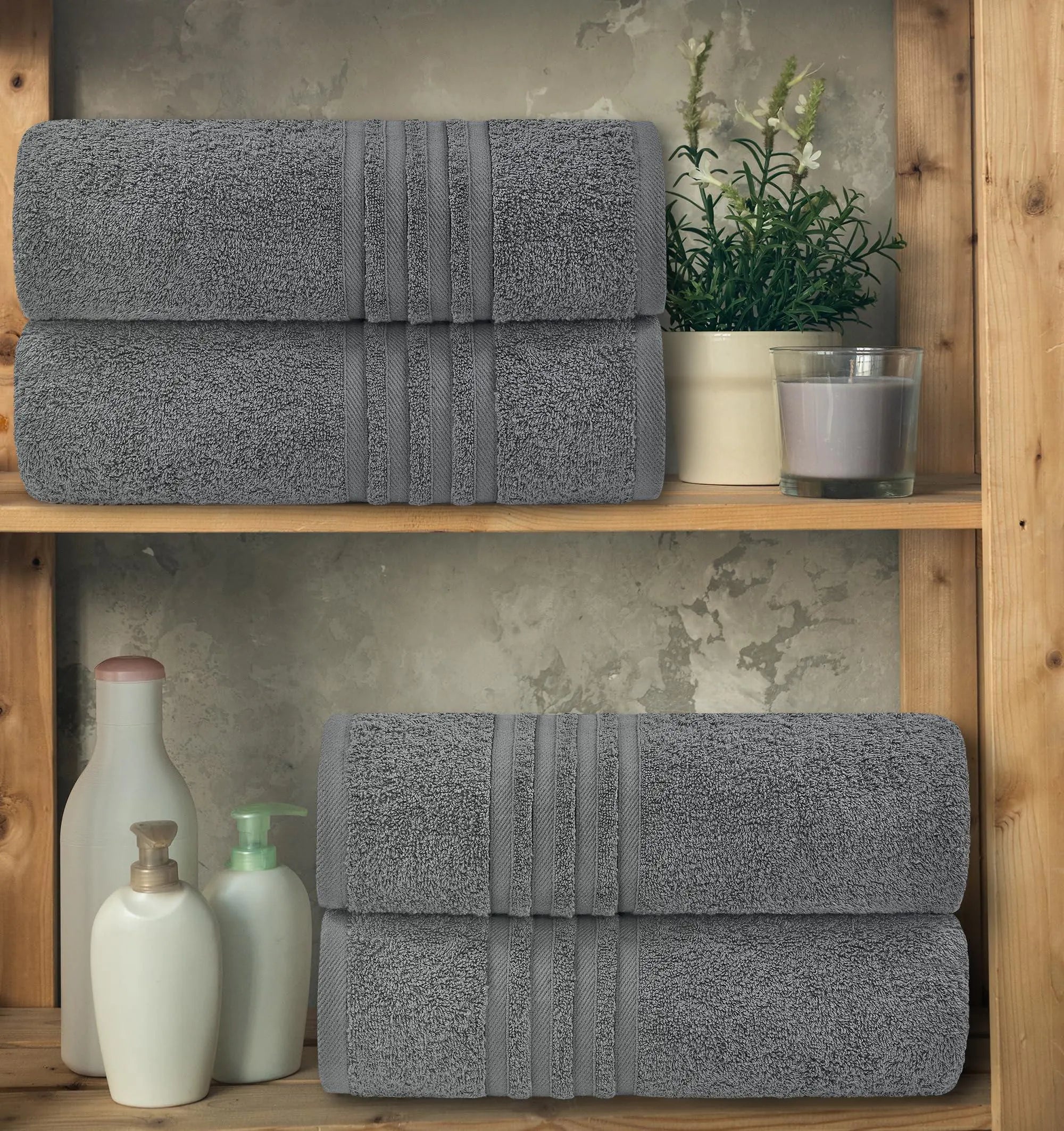 Wealuxe Grey Bath Towels Set of 4 Cotton 27x54 Inch Body Towel for Hotel Gym