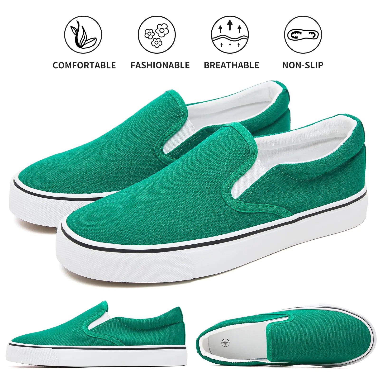 Women's Slip on Shoes Canvas Sneakers Loafers Non Slip Shoes Low Top Casual Shoes 9.5 Dark Green